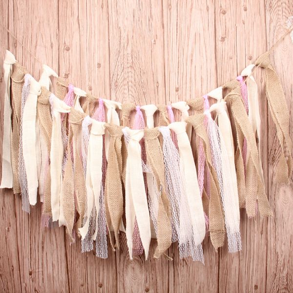 

vintage hessian burlap lace tassel garland bunting wedding party decoration