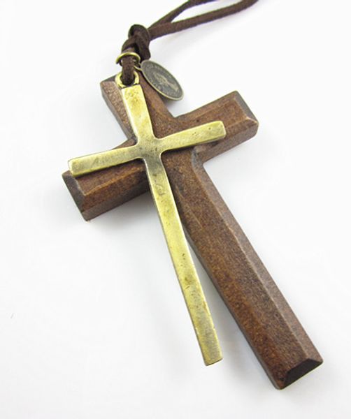 

korean version of li xiaolis cotton and linen accessories necklace wooden cross long velvet rope womens necklace one hair substitute, Silver