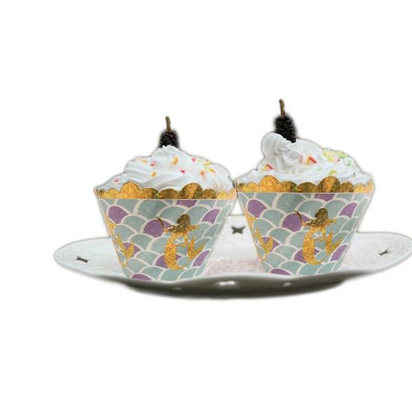

русалка pattern wrapper торт бумажный стаканчик окружающий золотой сияющий торт коробка белая карта многоцветный новый 4gh c1