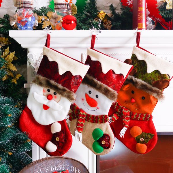 

christmas stockings socks plaid santa claus candy gift bag xmas tree hanging ornament new year decoration for home