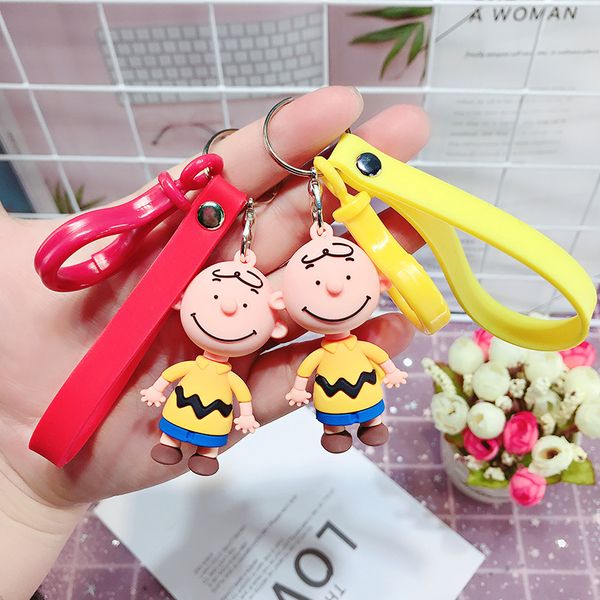 

2019 new ins cute cartoon charlie brown key chain for ladies creative car bag charms accessories anime keychain boyfriend gift, Silver
