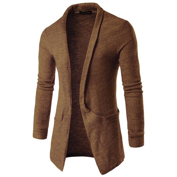 

casual men solid color sweater cardigan turn down collar pocket long jacket coat, White;black