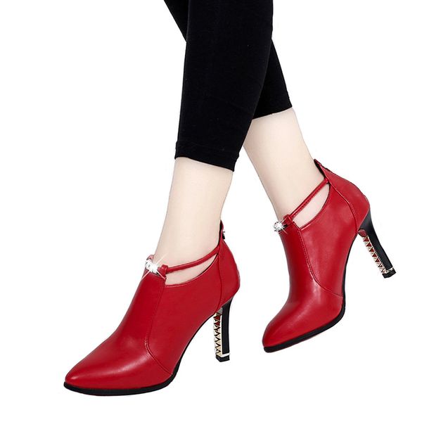 

high-heeled shoes female 2019 autumn new wild pointed female stiletto solid color fashion boots women's fashion casual shoes, Black