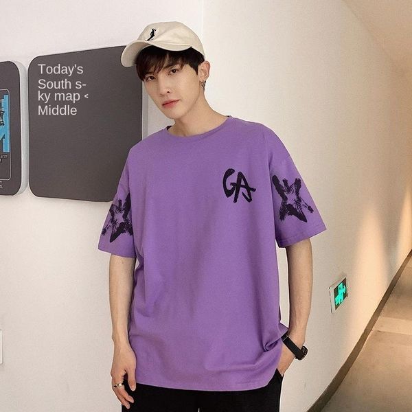 

mens men and women couples cotton short sleeve round collar pullover loose casual teenager base shirt t-shirt vx950822, Black