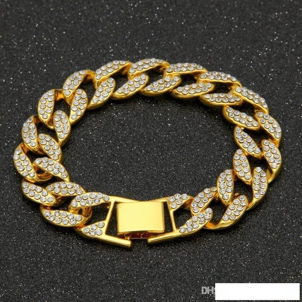 

men gold bracelet hip hop chain for man jewelry new mens bracelets iced out bracelet men 20mm white zircon jewelry, Black