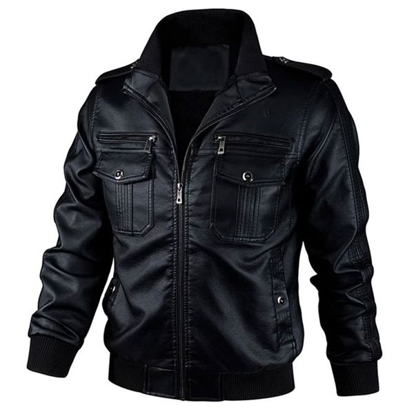 

autumn new motorcycle causal vintage leather jacket coat men outfit fashion biker zipper pu leather jacket, Black