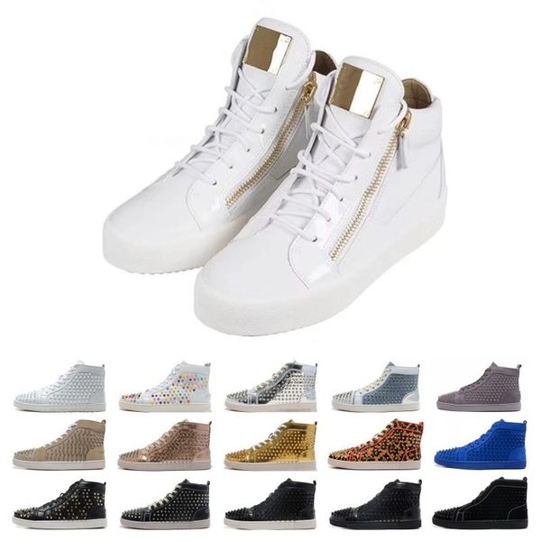 

designer studded spikes flats shoes mens sandals red bottom shoes for men and women party lovers genuine leather sneakers