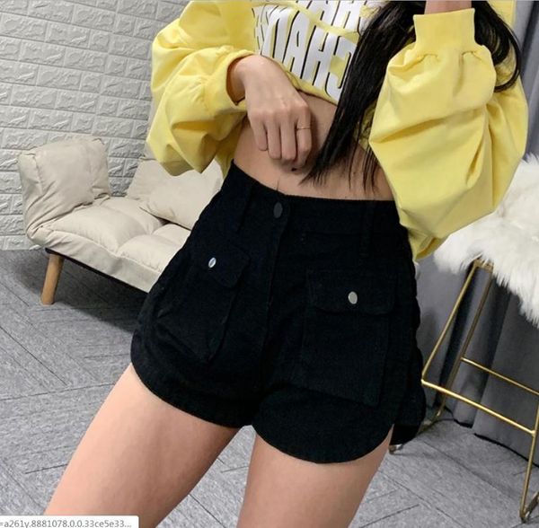 

s/xl women high waist wide leg denim shorts with pockets loose spring summer female black/apricot jeans short k1254, White;black