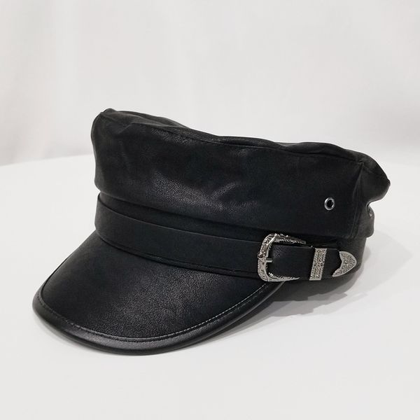 

vintage leather pin buckle hats autumn winter british octagonal hats men women black statement painter, Blue;gray