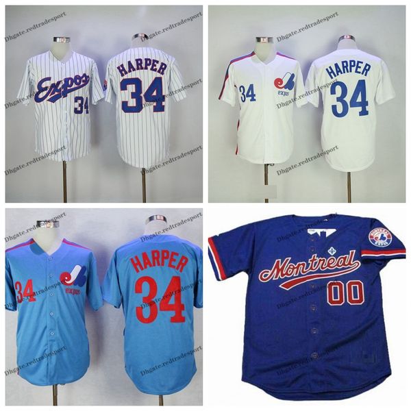 

vintage 1982 montreal expos bryce harper baseball jerseys white blue #34 bryce harper mens stitched shirts, Blue;black