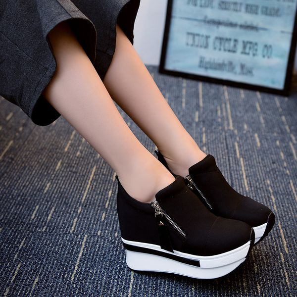 

2019 platform shoes wedges women boots woman creepers slip on ankle boots fashion flats casual women shoes, Black