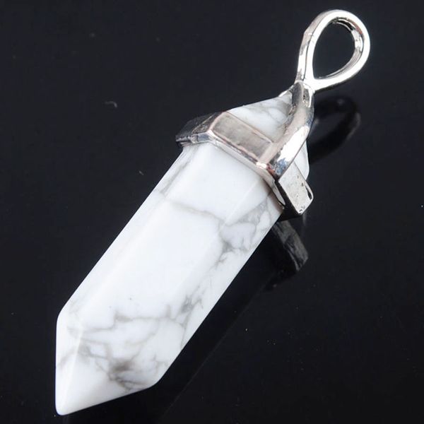 

wojiaer natural white turquoise gem stone hexagonal pointed reiki chakra healing silver pendant bead for necklace jewelry dn3051