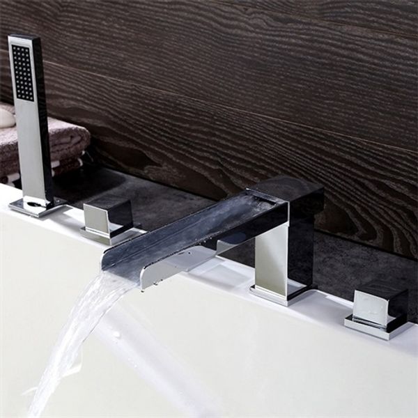 2020 Contemporary Deck Mounted 5 Hole Waterfall Roman Tub Filler