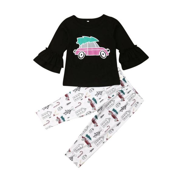 

2pcs toddler kids baby girl clothes autumn xmas car long pants outfits christmas clothes /by, White