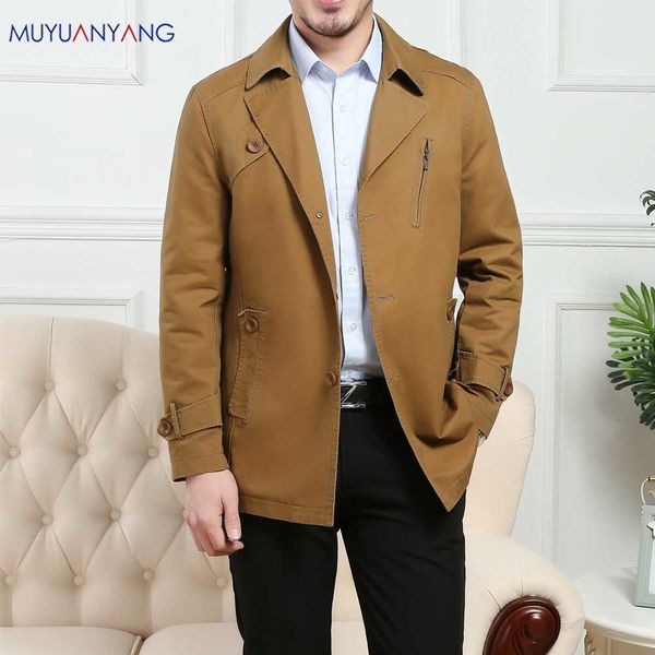 

mu yuan yang 2019 autumn new men's casual solid color coat fashion classic lapel single-breasted cotton jacket coat size m-3xl, Black;brown