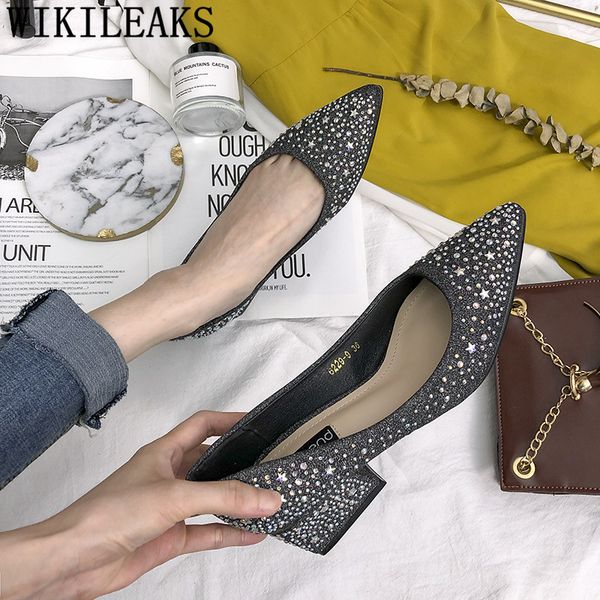 

pointed toe rhinestone glitter heels square heel evening shoes fetish high heels wedding shoes bride fashion shoes+female, Black