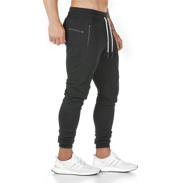 

joggers sweatpants mens slim casual pants solid color gyms workout cotton sportswear autumn male fitness crossfit track pants, Black