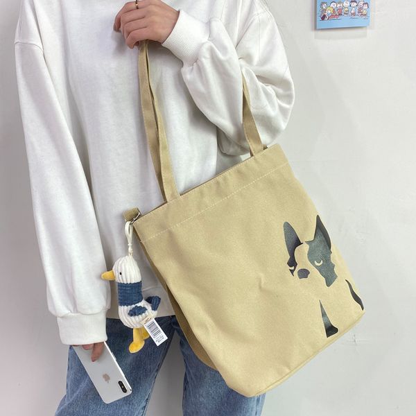 

japanese harajuku student canvas bag female ins korean retro puppy printing large capacity shoulder eco friendly shopping bag