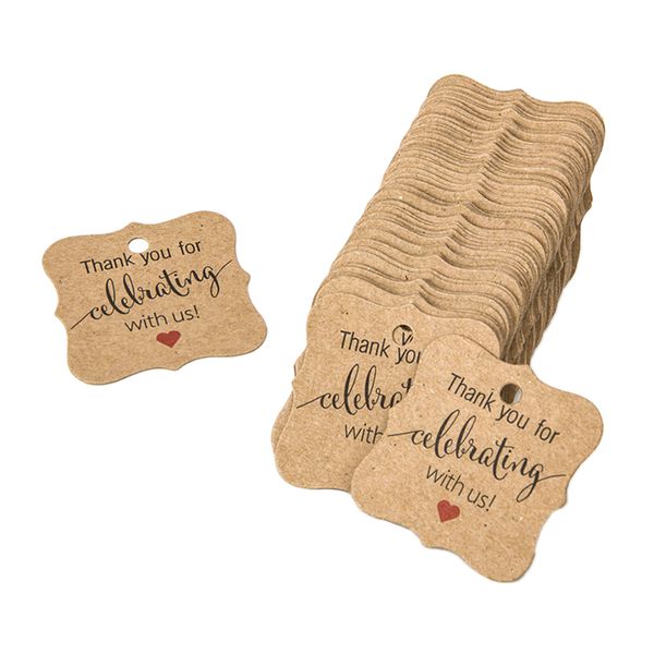 

100pcs kraft paper labels, printed with (thanks for celebrating with us) letters, for weddings, birthdays