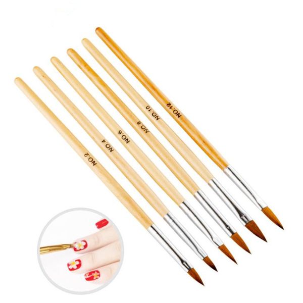 

wood nail art brush no. 2/4/6/8/10/12 uv gel carving pen brush liquid powder diy beauty nail drawing pen fast shipping f3257