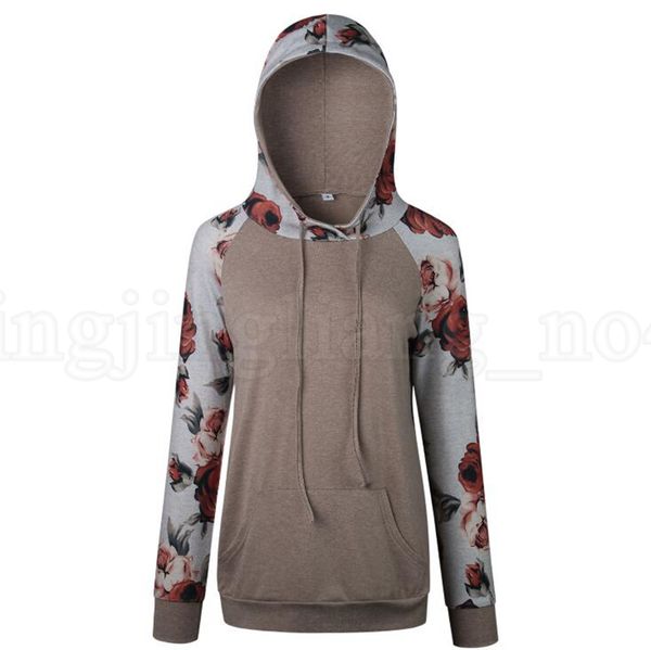 

fashion- patchwork hoodies 6 styles women floral printed pullover sweatshirts stitching long sleeve drawstring outdoor sports ooa6776, Black