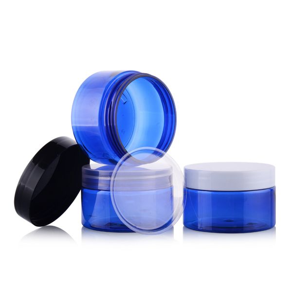 

packing bottles 50pcs 100g empty blue pet skin care cream jar with plastic lids insert 100cc cosmetic container
