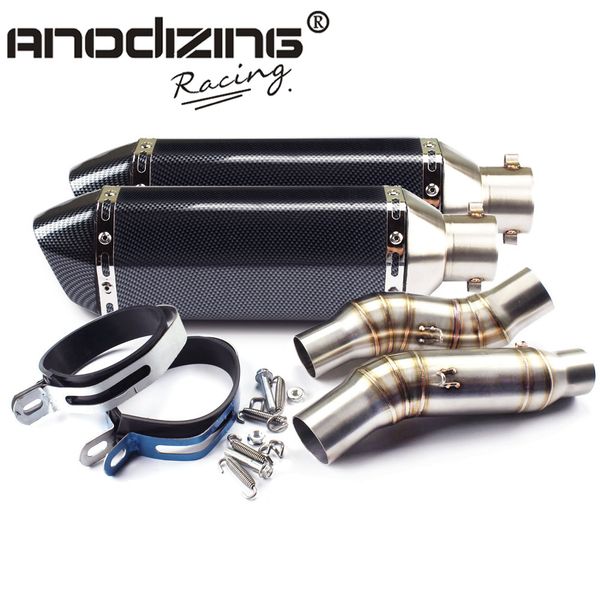 

motorcycle exhaust middle pipe round muffler with 2 piece exhaust for z1000 10-15 slip-on link pipe