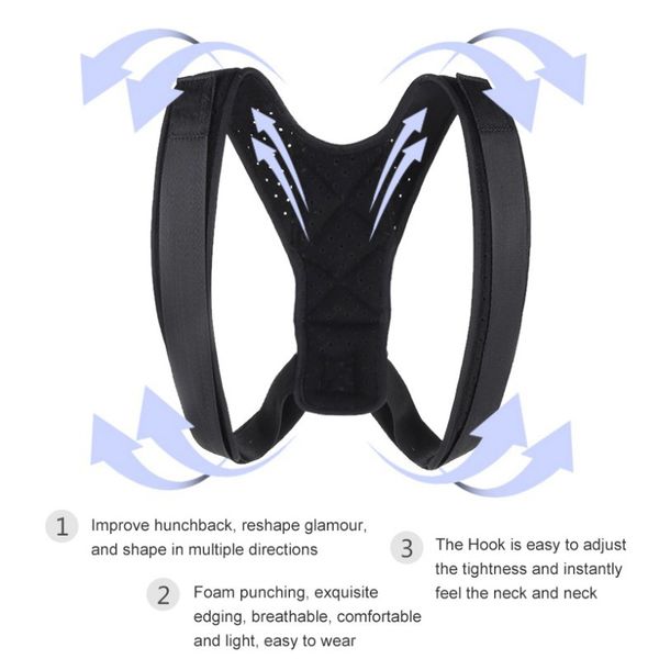 

back support brace belt adjustable posture corrector anti-bumpback clavicle spine shoulder lumbar, Black;blue