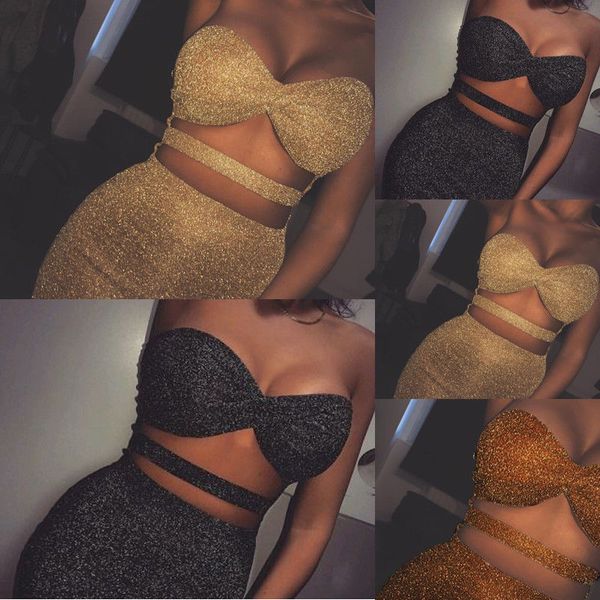 

2019 new style fashion women summer sequin glitter solid short sheath party mini sleeveless sets, White