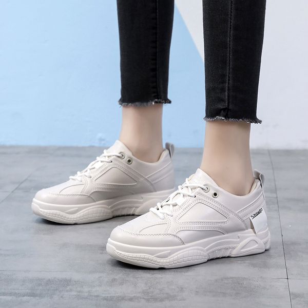 

running shoes women lace up women designer shoes pu sports jogging sneakers ladies beige