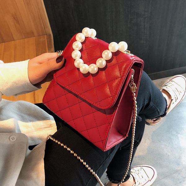 

pearl tote bag 2019 summer fashion new quality pu leather women's handbag chain shoulder messenger bags