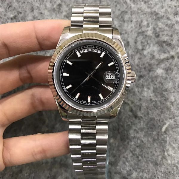 

President Mens Watch Sweep Automatic Movement Mechanical DayDate Silver Stainess Sapphire Black Dial Wave Clasp Men Watches