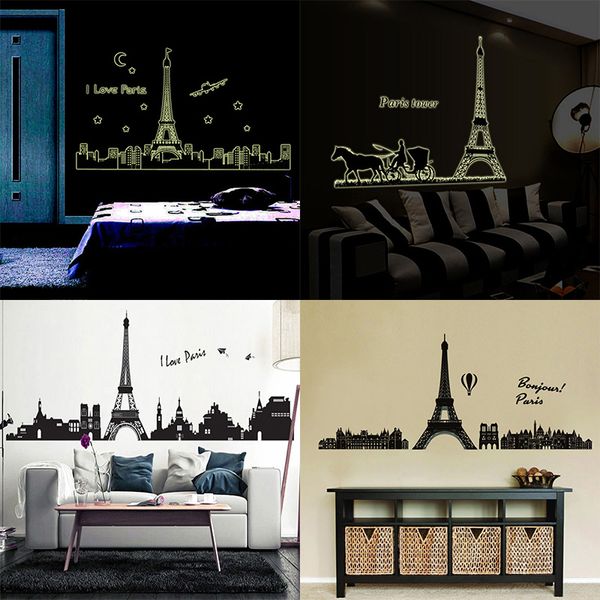 

diy fluorescent paris eiffel tower building wall sticker large wall art mural decal living room bedroom dorm decoration stickers