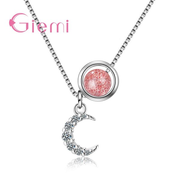 

korean style temperament women accessories s90 strawberry crystal zircon moon pendant koyle link chain chokers necklaces, Silver