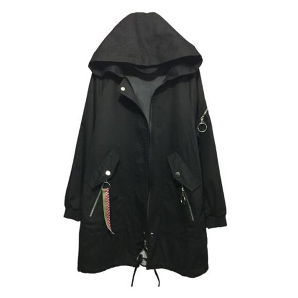 

2019 new spring autumn coats long baseball uniform windbreaker loose hooded women's jacket x396, Tan;black