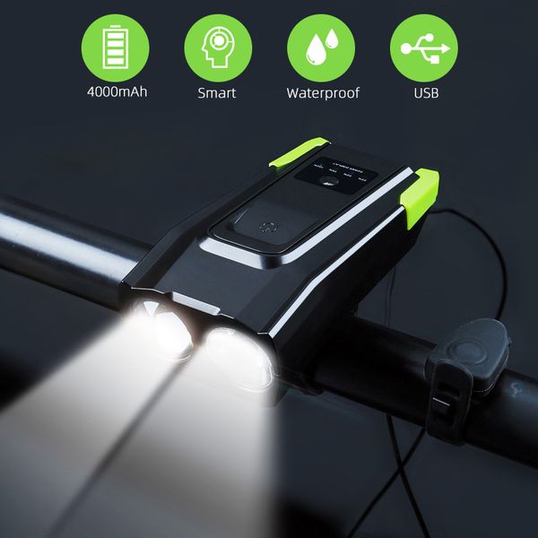 

2000mah 4000mah bicycle light with horn usb rechargeable 800 lumens led light for bike cycling front lamp