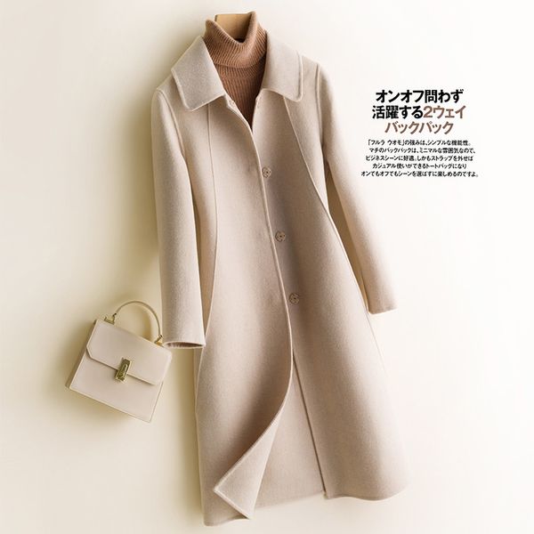 

2019 autumn winter new women's 100% wool coat double-sided cashmere coat long casual female elegant office lady overcoat r1018, Black