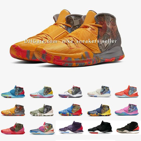 

kyrie 6 vi pre-heat basketbal shoes irving 6s women kids boys girls children training shoes 11 city cities with original box size us4-12 ns6, Black