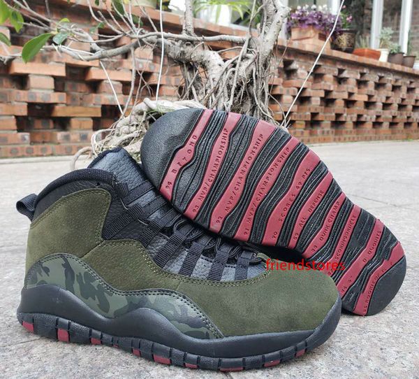 

2019 новый 10 10s лесной камуфляж баскетбольная обувь для мужчин средний оливковый черный-темный армейский зола мужские спортивные тренеры ч