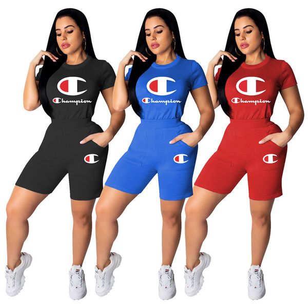 

Champion letter women track uit hort leeve t hirt hort ummer fa hion outfit 2 piece port wear jogger clothe uit 2xl a32202