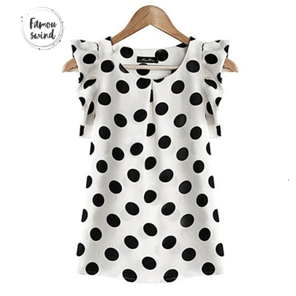 

блузка с длинным рукавом лето женщины шифон polka dot шею с коротким рукавом top casual drop shipping хорошего качества, White