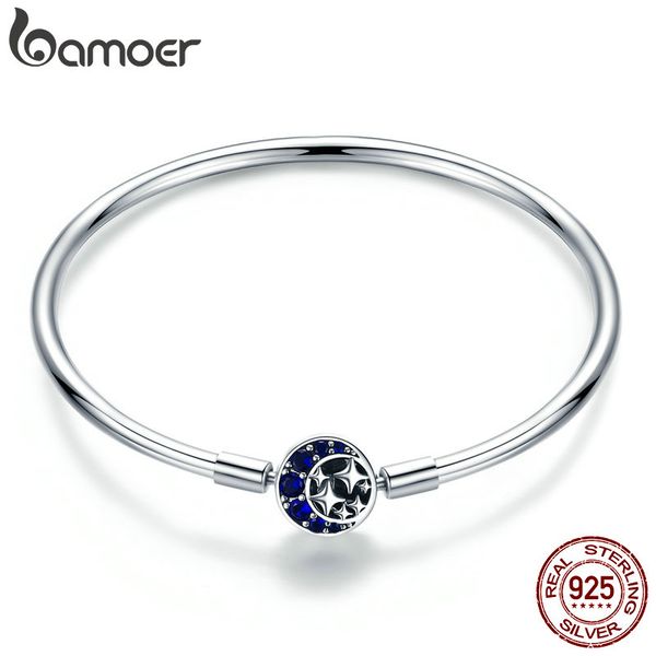 

bamoer genuine 100% 925 sterling silver blue cz moon and star bracelet & bangles for women sterling silver jewelry s925 scb080, Black