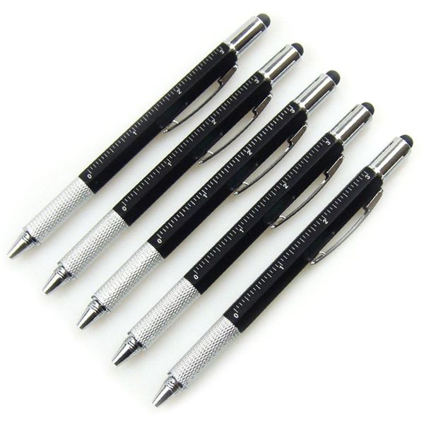 

5 pcs multi-tool 6 in 1 ballpoint pen with ruler, level gauge, ballpoint pen, stylus ,touch screen stylus and screw driver, Blue;orange