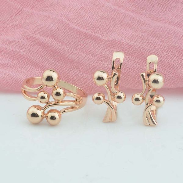 

fj women girls 585 rose gold color set plant style twisted round ball earrings+rings, Silver