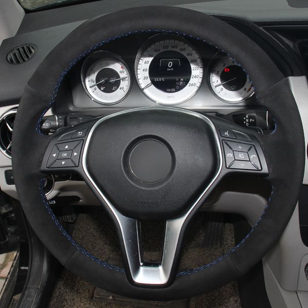 

steering wheel cover for mercedes benz b180 2012 diy car special hand-stitched black suede covers