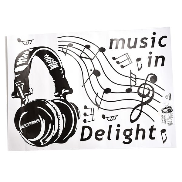 

black 50 x 70 cm rock music headphones wall sticker