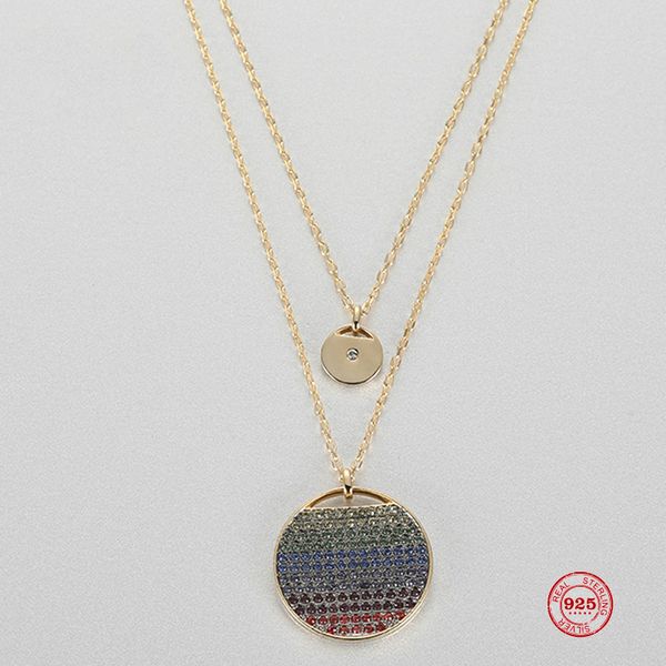 

2020 fashion charm 925 sterling silver original copy, rainbow tone layer design round necklace female jewelry gifts
