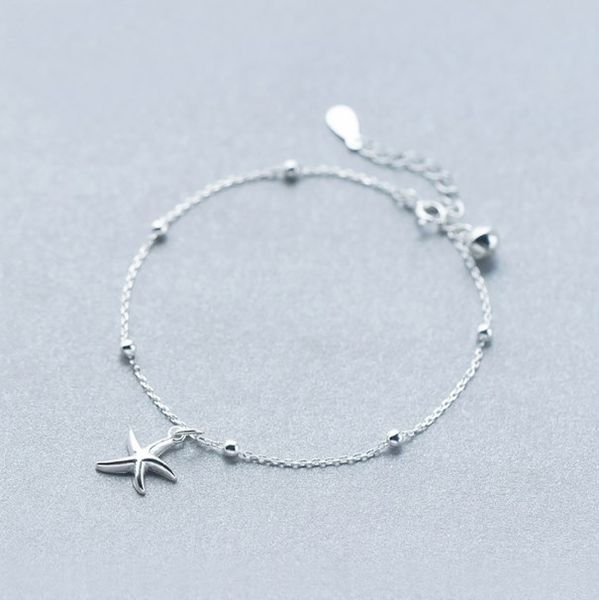 

925 sterling silver starfish charm bracelet for women fashion jewelry star silver chain link bracelet, Golden;silver
