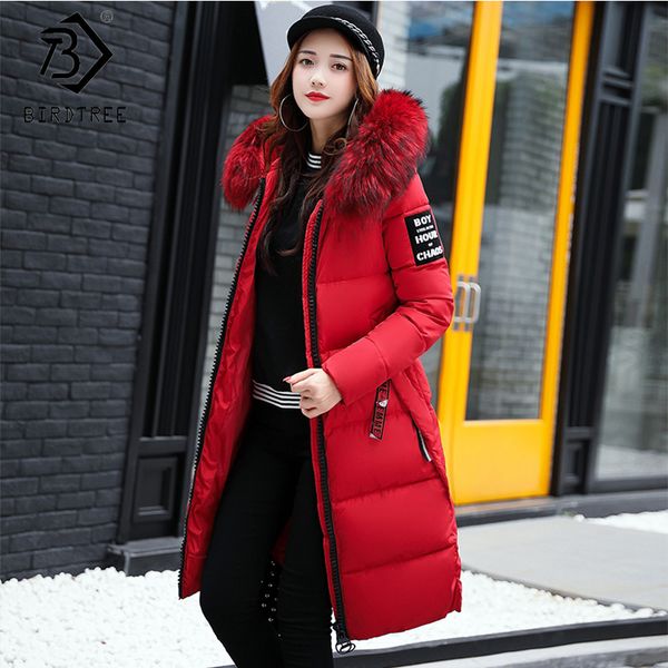 

winter women's down parkas winter jacket big fur thick slim long coat fashion zipper hooded female long outerwear c88023l dt191023, Black
