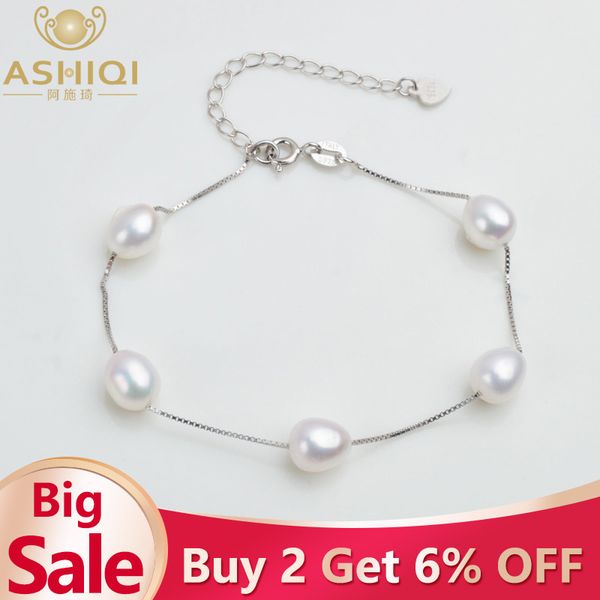 

ashiqi genuine 925 sterling silver bracelet for women 7-8 mm natural freshwater pearl jewelry gift, Golden;silver